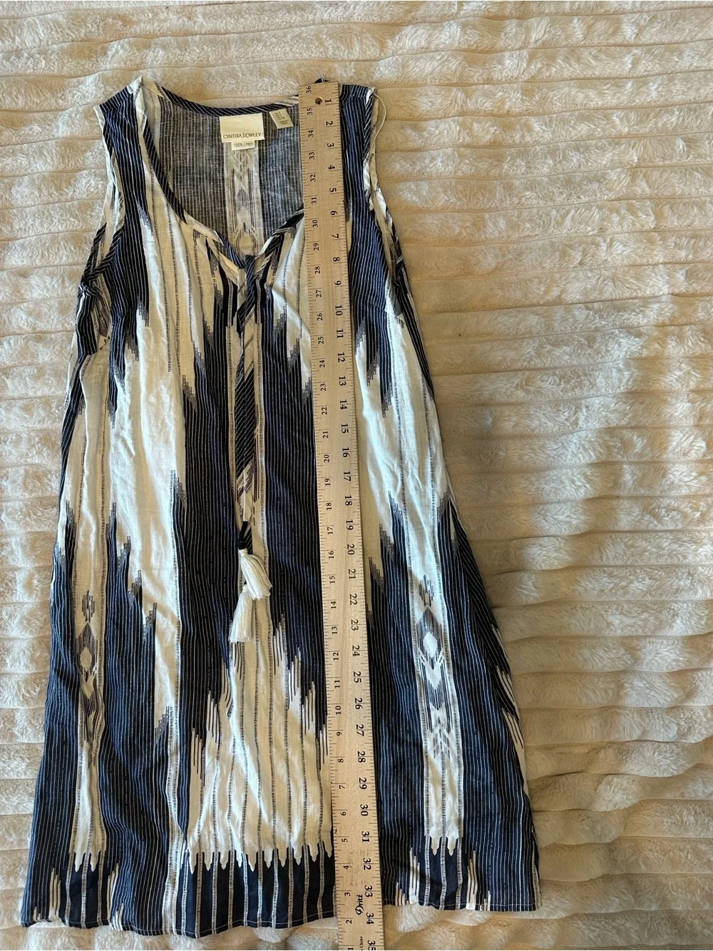 Linen Cynthia Rowley Sleeveless Navy and White Tie-Front Dress